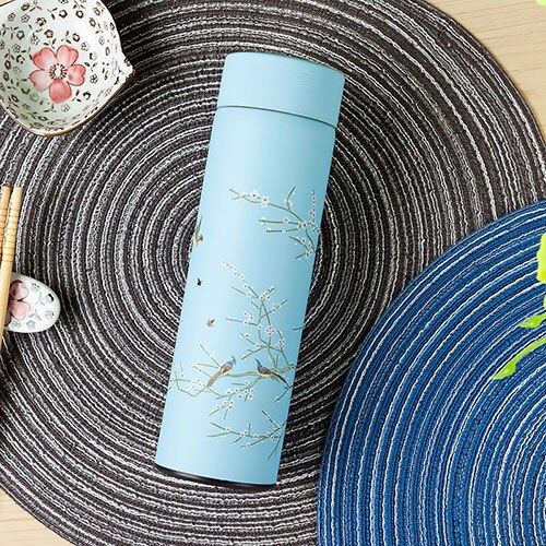 ZOOOBE 450ml chińnarty styl 304 termos ze stali nierdzewnej butelka wody z filtrem kubek termiczny na kawę Thermocup najlepszy prezent: Niebo niebieski