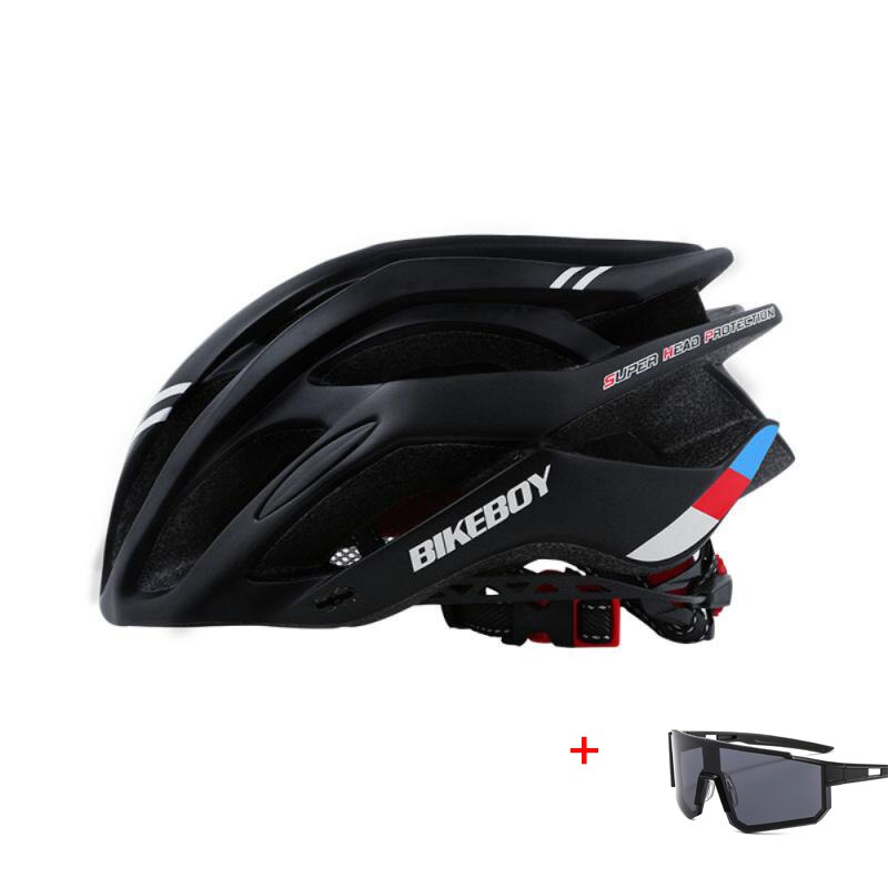 Road Mountain Bike Helmet With Glasses Ultralight Bicycle Helmets Integrally-molded MTB Riding Cycling Helmet: black 2