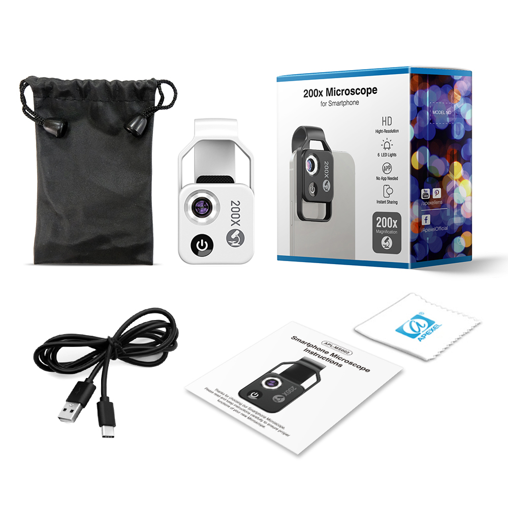 200X Phone Microscope with CPL Lens/LED Light/Universal Clip for iPhone/Andriod Phone To Enjoy Microworld for Kids and Adults: Silver