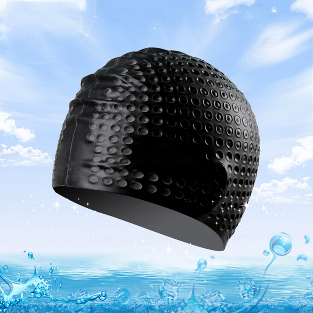 7 Colors Swimming Caps Women and Men Universal Silicone Swim Cap Waterproof Hair Ear Protect Swimming Cap JETTING: Black