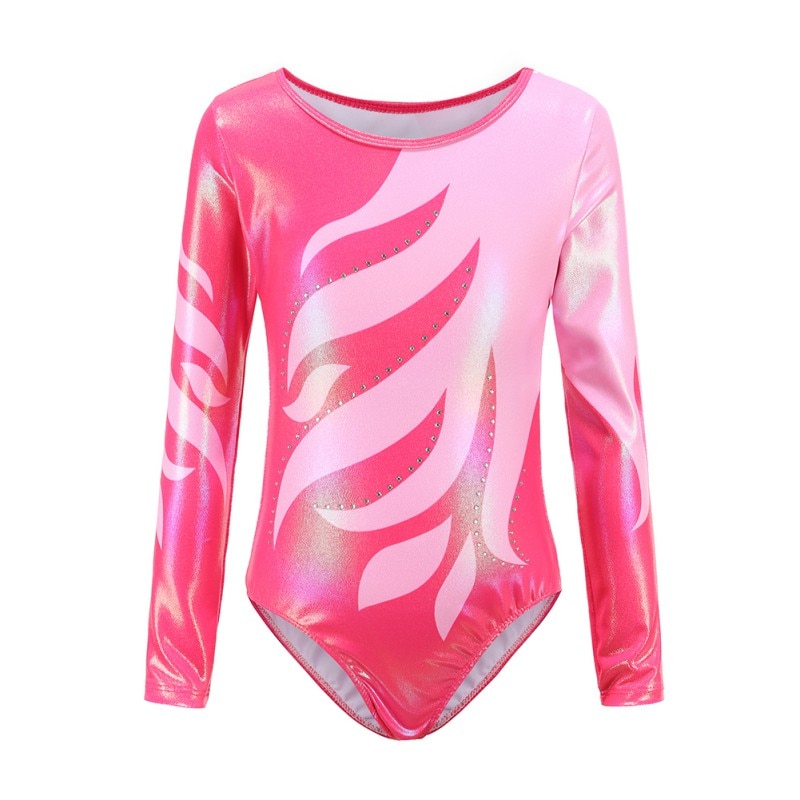 Kids Ballet Pink Gradient Long Sleeve Girls Gymnastics Girls Shiny Dance Performance Ballet Leotards: 6