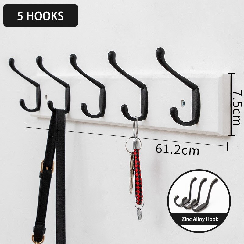 Gancho de parede de madeira ganchos de gancho de chave de armazenamento de roupas organizador de parede de metal ganchos duplos para pendurar roupas decoração para casa: White 5 Hooks