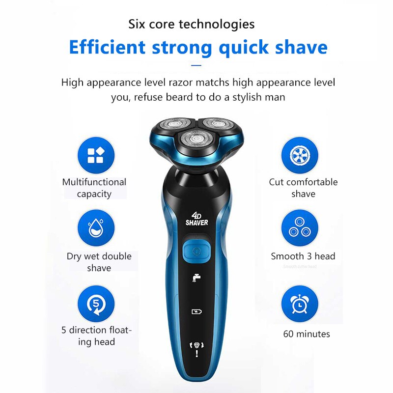 4D Rotary Mannelijke Elektrische Scheerapparaat Nat Droog Scheerapparaat Voor Mannen Oplaadbare Baard Scheren Machine Gezicht Scheerapparaat Home Reizen