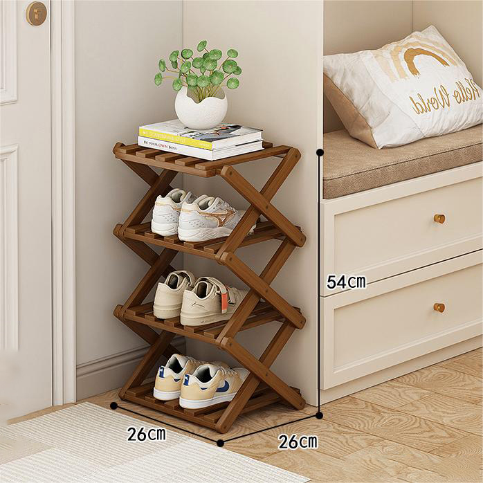 2-6 Tier Installation Free Bamboo Shoe Rack for Home Use, Simple Breathable Shoe Shelf, Multifunctional Foldable Storage Rack: DARK GRAY