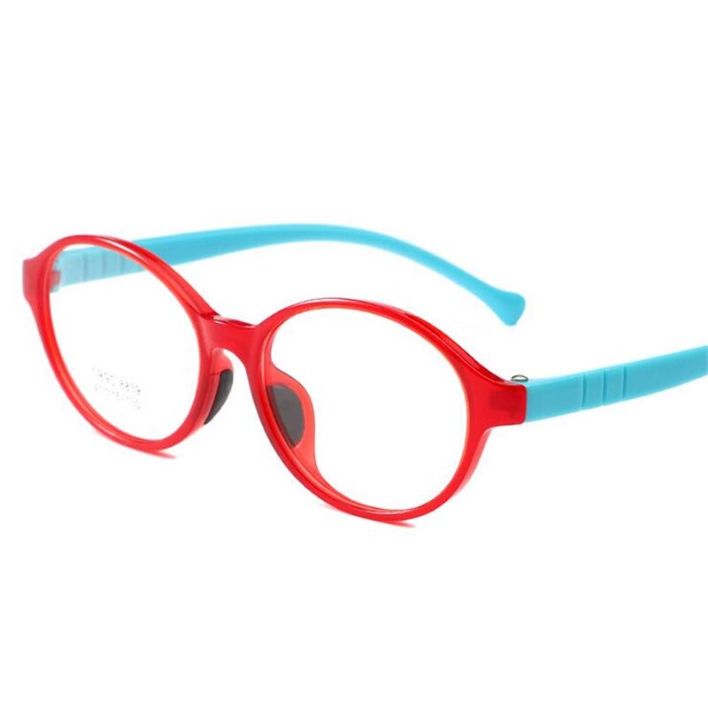 Tr90 børne optik briller dreng pige klassisk studerende pc linse ovalt nærsynet stel klart spejl børne briller stel 5 farve: Rød-blå
