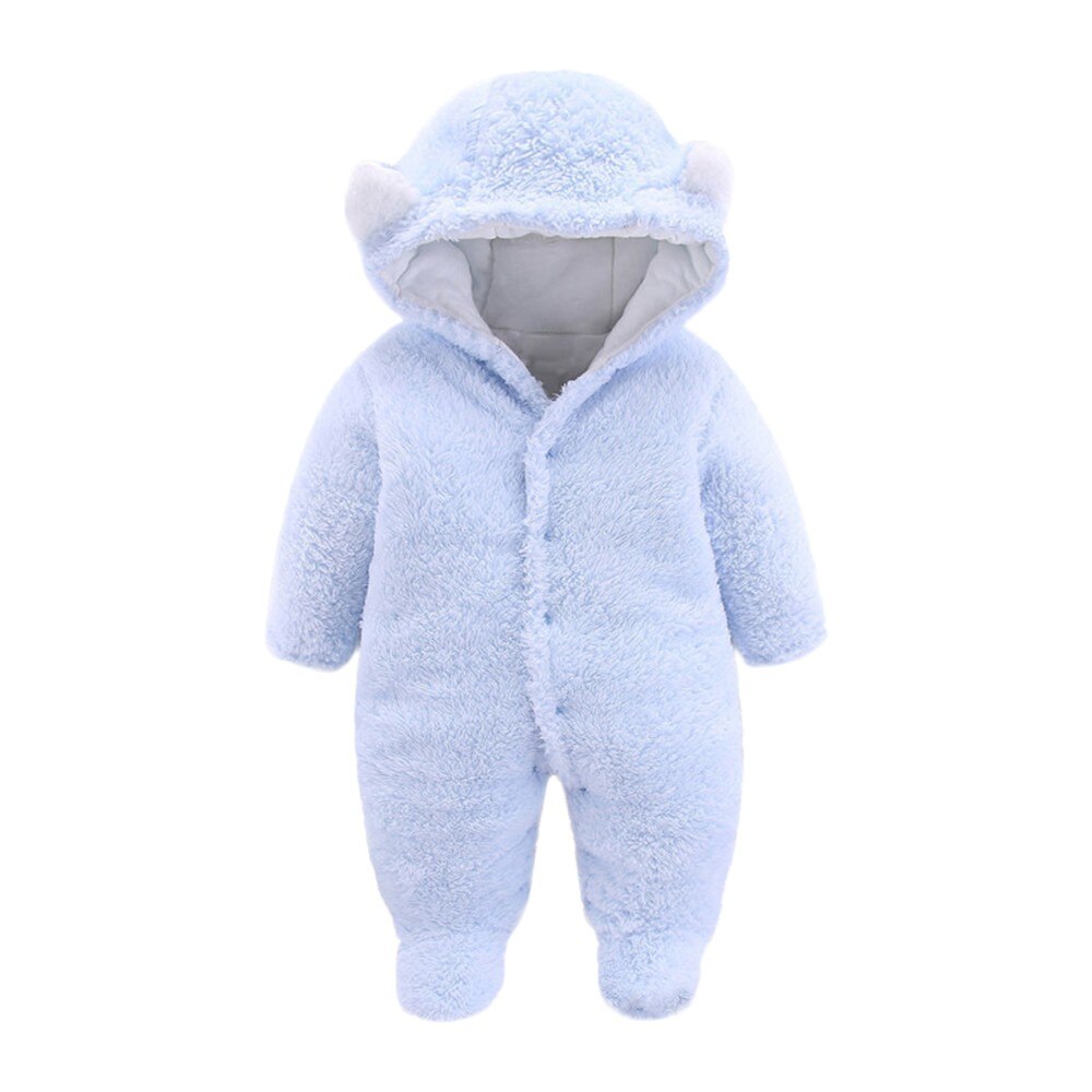 Winter Warm Cotton Casual Newborn Cute Bear winter Hooded Jumpsuit Bag Foot Romper For Baby Boy Baby Girl: Light Blue / 12M