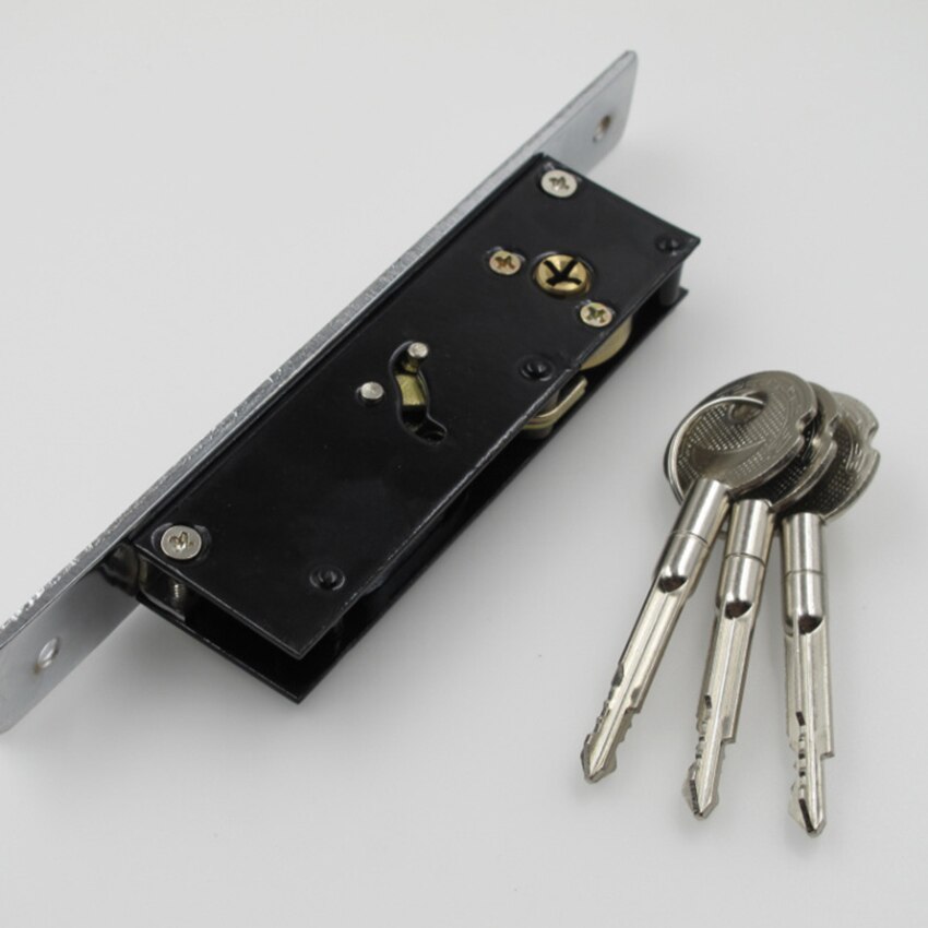 Sliding Glass Door Replacement Mortise Lock with Adapter Plate and Keys, 4mm Screw Holes, for Door of 35-45mm Thickness