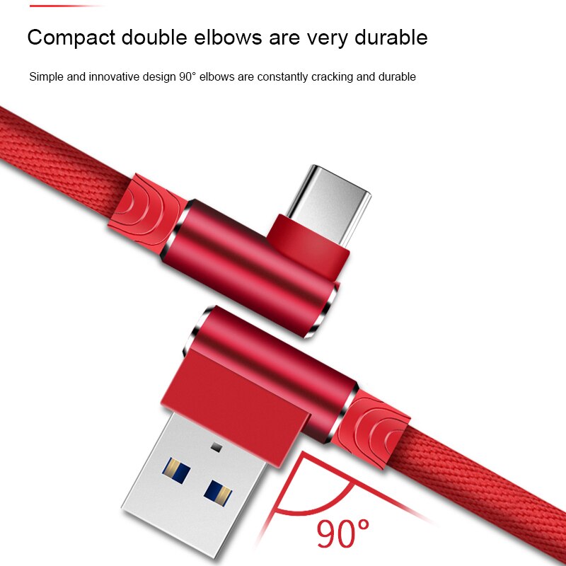 90 Degree Type-C Charger Cable For S9 S8 Huawei P20 Pro Oneplus 6 5 One Plus Xiaomi TypeC Long 3M Fast Charge Data USB Wire Cord