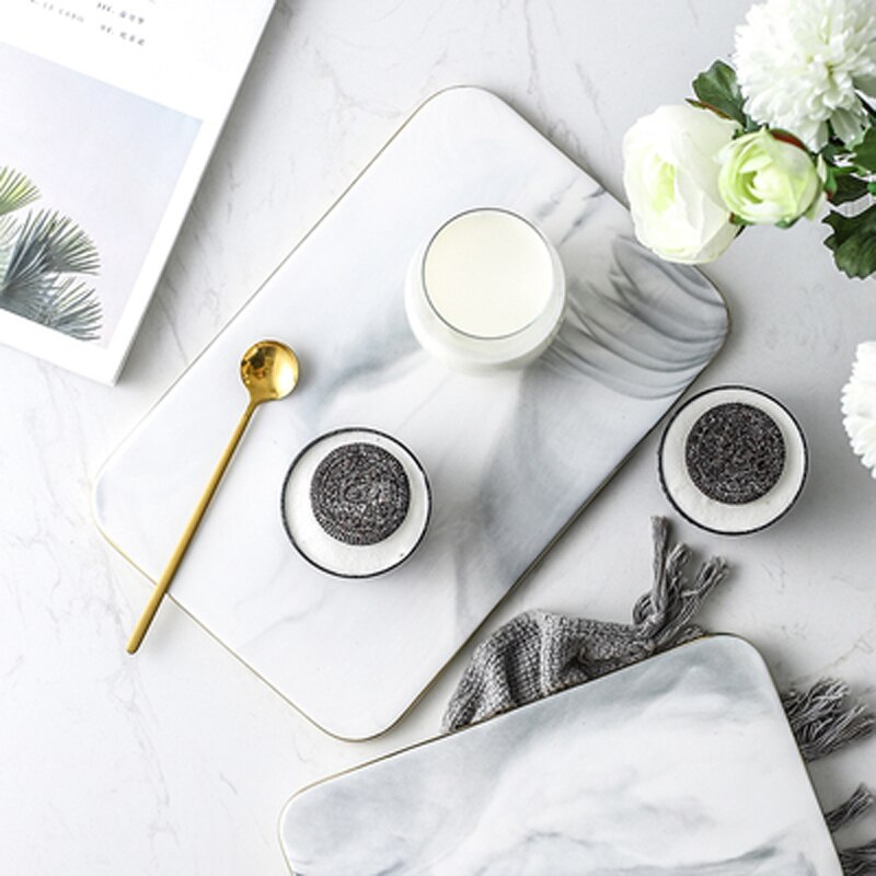 10/12inch Ceramic Marble Dinner Plate for Bread Pizza Chopping Board For Fruit Cutting Flat Rectangle Tray Steak Dish Tableware