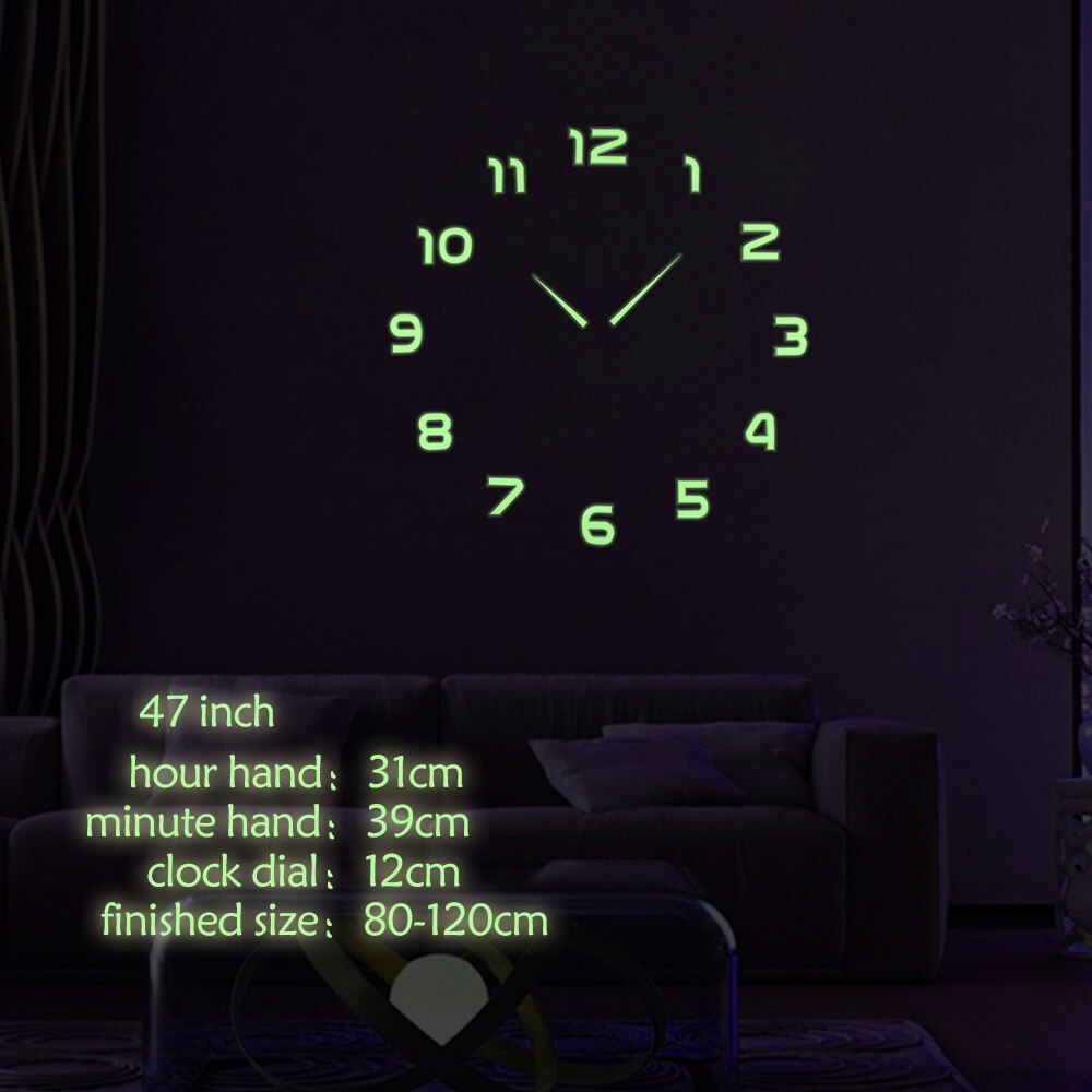 Luminous Large DIY Wall Clock In Wall 3D DIY Wall Clocks Home Office Decor Luminou Watch Sticker Quartz Large Wall Clock