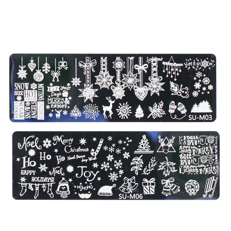 2PC Xmas zestaw warstw stemplujących na paznokcie płatki śniegu gwiazdy serca święta nowy rok projekt Nail artystyczny obraz Manicure wzornik LASUM01-M06-3: SU-M03 SU-M06