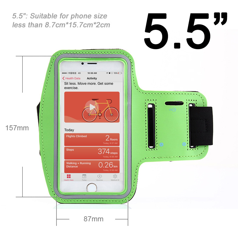 HORUG Waterproof Sports Phone Armband For iPhone xs max Running Armband Case Holder For Phone On Hand Mobile Brassard Telephone: Green 5.5