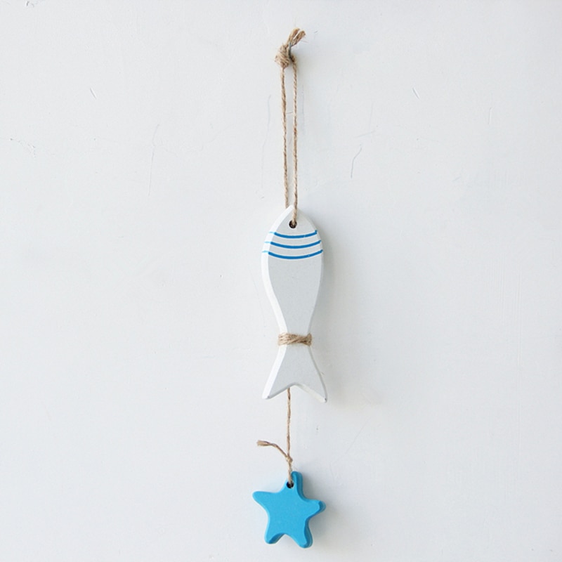 Nautical Beach Wooden Fish Starfish Home Wall Decor Mediterranean Bathroom Wall Decorative Hanging Ornament