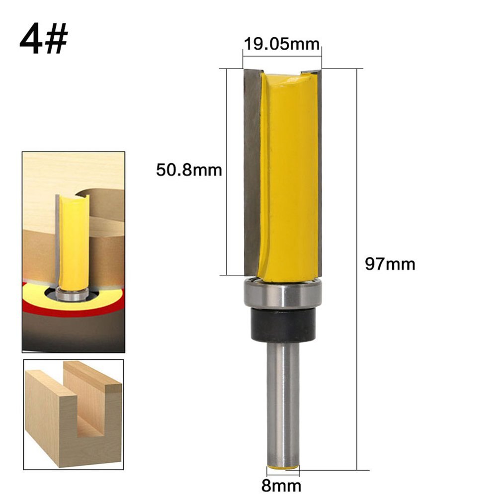 Skaft mal trim hengsel pin hull fres rett fres trimmer rengjøring flush trim tappe fres for trebearbeiding