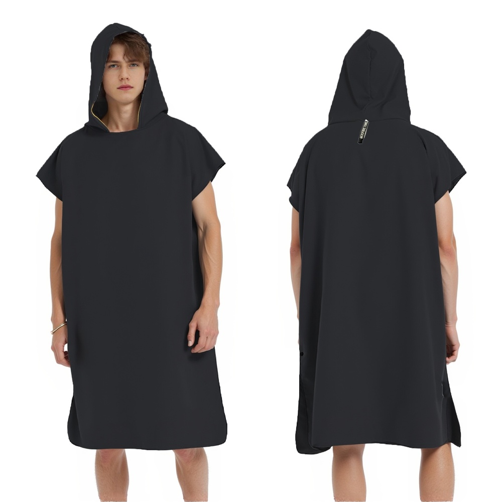Strandtuch, Mikrofaser-Kapuzenhandtuch, schnell trocknend, Schwimmen, Reisen, Surfen, Sauna, Fitnessstudio, hochsaugfähig, leicht, Bademantel, Umhangwechsel: Black