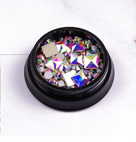 Piedra para Nail art y cuentas de vidrio brillante cuadrado AB diamantes de imitación de cristal claro decoración mixta en tarro piedras brillantes ZR01-10 de dijes: ZR08