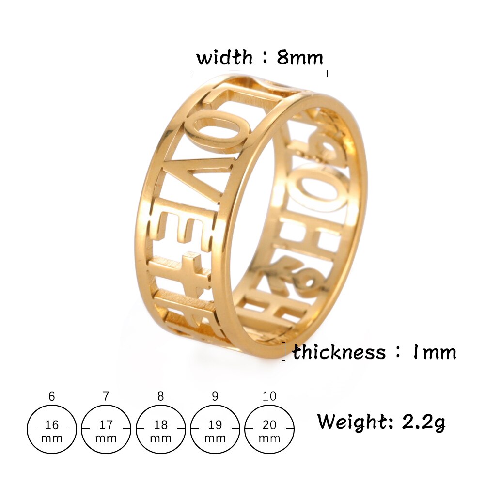 COOLTIME LOVE FAITH HOPE Couple Rings for Women Cross Heart Stainless Steel Wedding Engagement Ring Jewelry: 8 / gold color