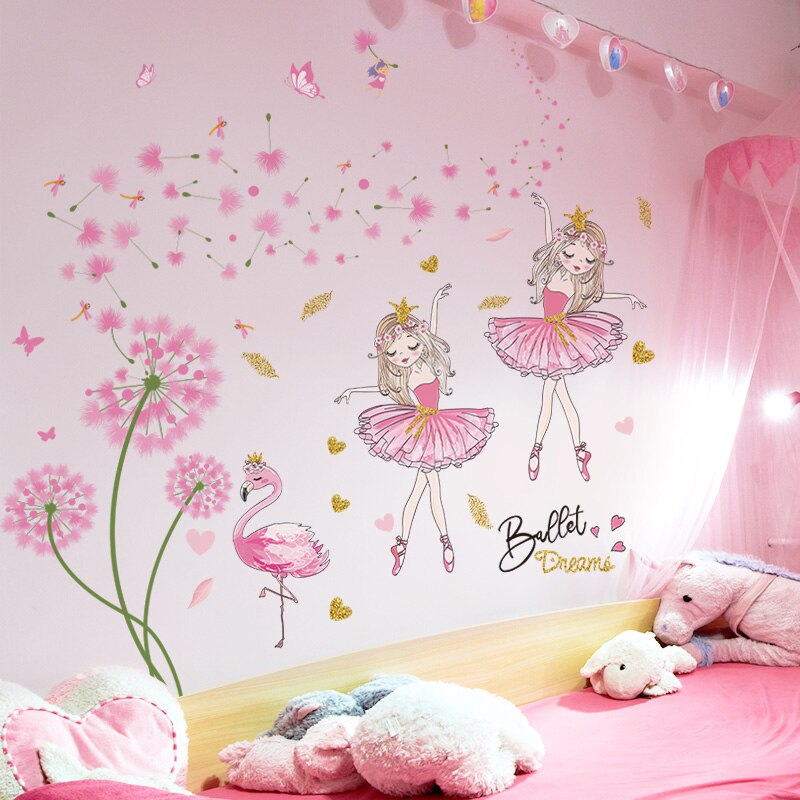 [shijuehezi] maskros blommor väggklistermärke gör-det-själv flamingo väggmålning dekaler för barn sovrum babyrum barnrum heminredning