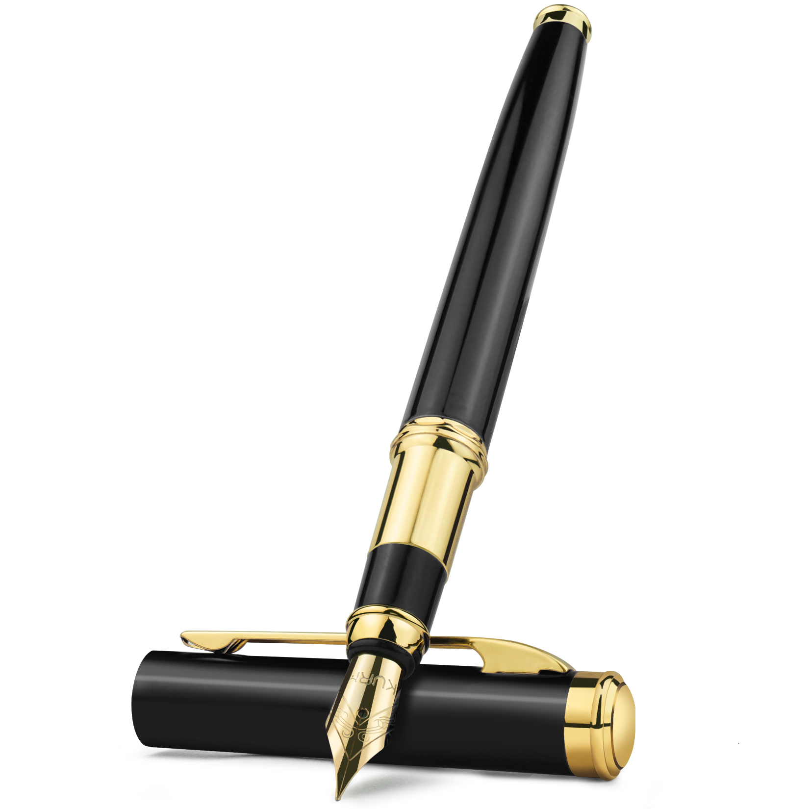 STONEGO Metal Fountain Pen, Metal Ink Pens with Ink Refill Converter Sleek Lacquer Housing Calligraphy Pens: black