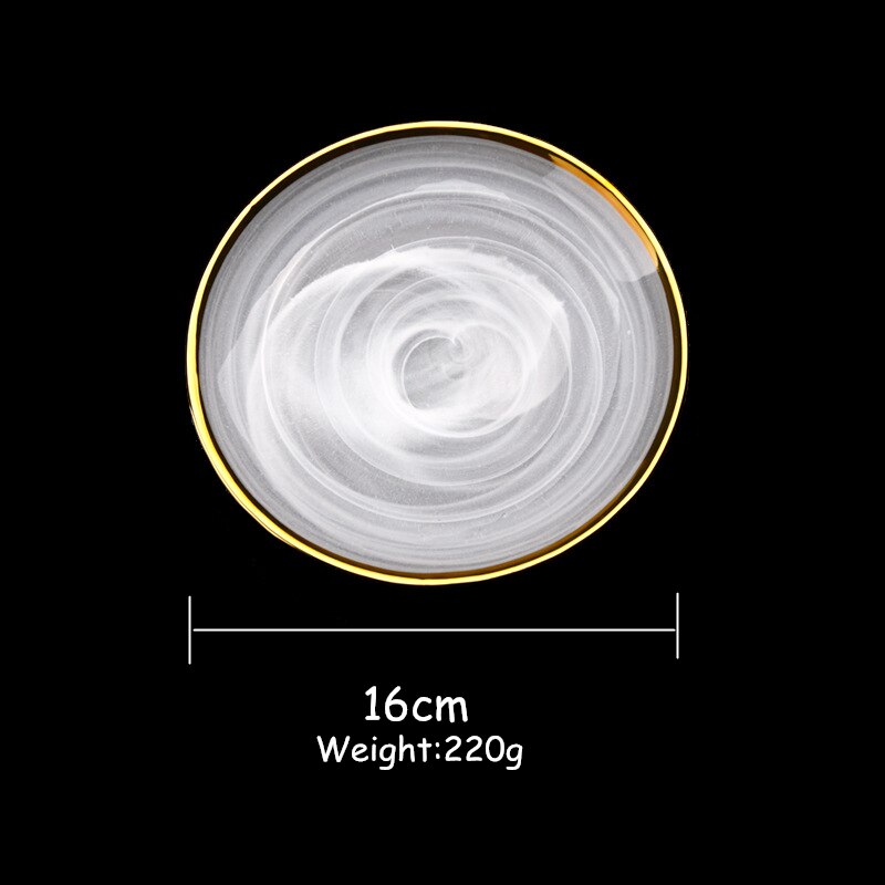 Glass Cutlery Set Flat Plate Golden Edge Plate Salad Bowl Dinnerware Set Plate Mist Side Tray Glass Tableware Set Soup Bowl 1pcs: 6 Inch Plate