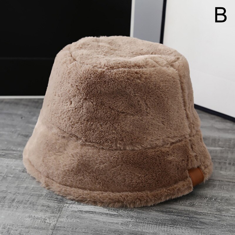 Korea kvinder efterår vinter vintage leopard plys bucket cap faux fur plys sød dejlig fisker hat varm kasket dame: B