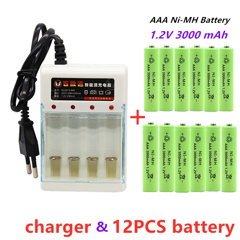 100% Original AAA 3000mAh akku NI-MH 1,2 V AAA batterie für Uhren, mäbenutzen, Computer, spielzeug Also auf, Batterie + Ladegerät
