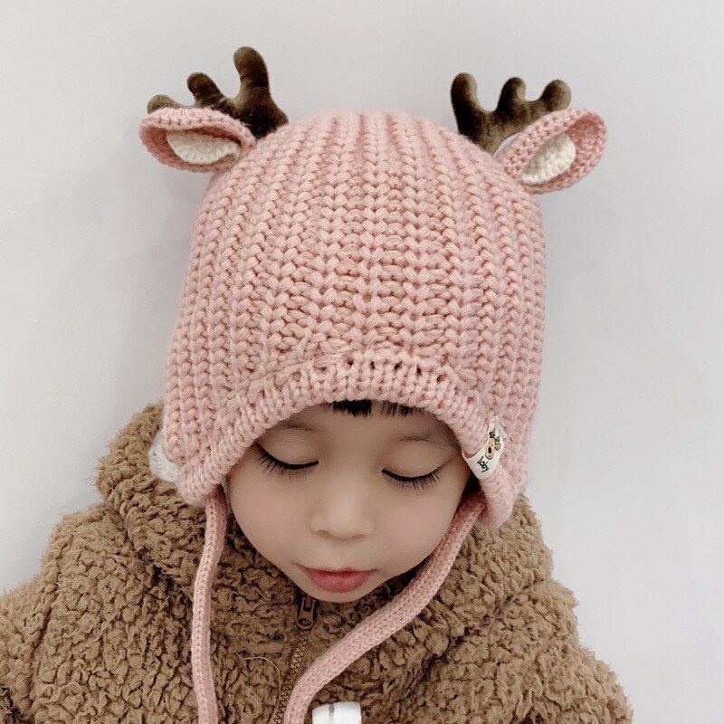 Baby Boys Girls Reindeer Beanie Hat Kids Christmas Hats Knit Cap Elk Horn Winter Hat