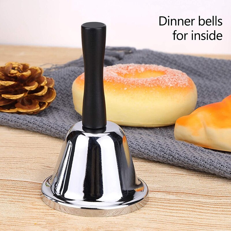 Luid Hand Bel, 2 Pack Zilver Staal Hand Bells Dinner Bells Voor Binnen Klas Bel, voor Voedsel Lijn, Alarm, Rinkelen