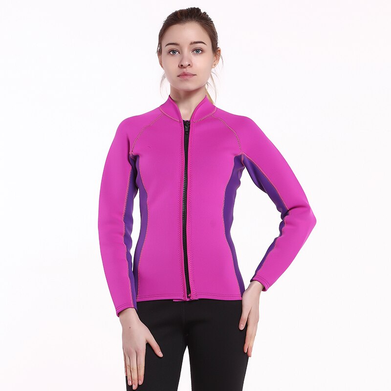 Women's Wetsuit Top Jacket Neoprene for Women 2mm Long Sleeves Front Zip Diving Snorkeling Surfing Kayaking Canoeing Pink