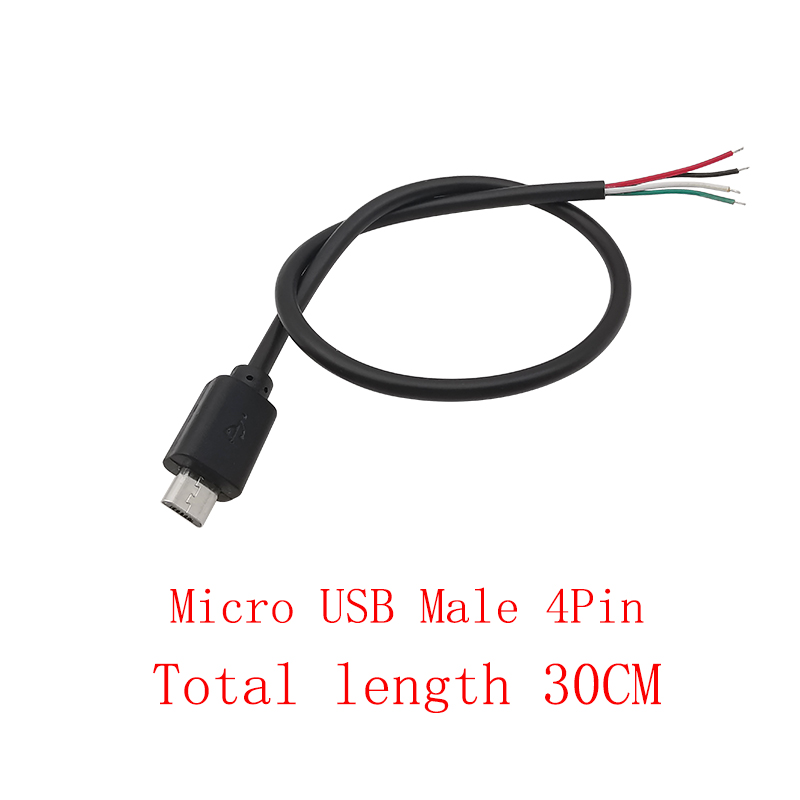 USB-voedingskabel Micro USB / USB 2.0 Type A / Type C 2/4 Pin Stekker Vrouwelijke Jack Draadconnector Data-oplaadsnoeren 30CM: Goud / Onder 5 Stks