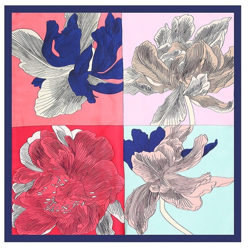 Matagorda sidenscarf 60cm kvinna sjalar blommönster dam halsduk huvudbonad huvudbonad krans liten halsduk