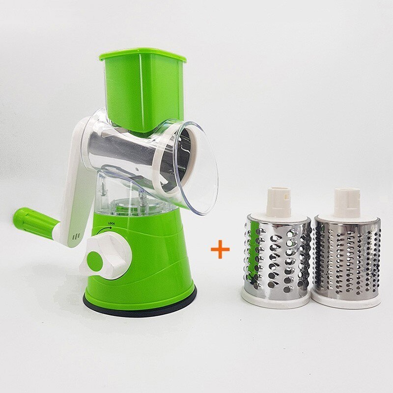 Mandoline Slicer Groentensnijder Chopper Kaasrasp Handleiding Roterende Ronde Drum Roestvrijstalen Messen: green