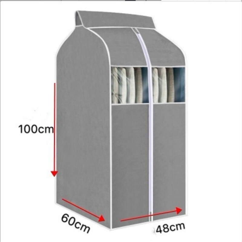 Large Capacity Clothes Storage Bag Hanging Type Closet Garment Dust Cover Thick Non-Woven Coat Protector Case Hanging Organizer: Grey-48x60x100cm