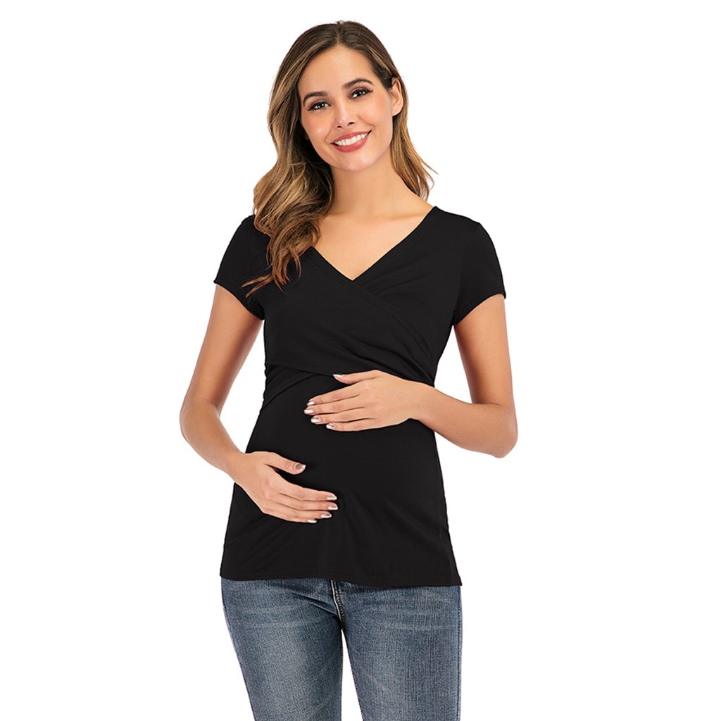 Vrouwen Effen Kleur Moederschap T-shirts Vêtements Maternité Moederschap Korte Mouw Verpleging Tops Voor Borstvoeding Zwangere Tees