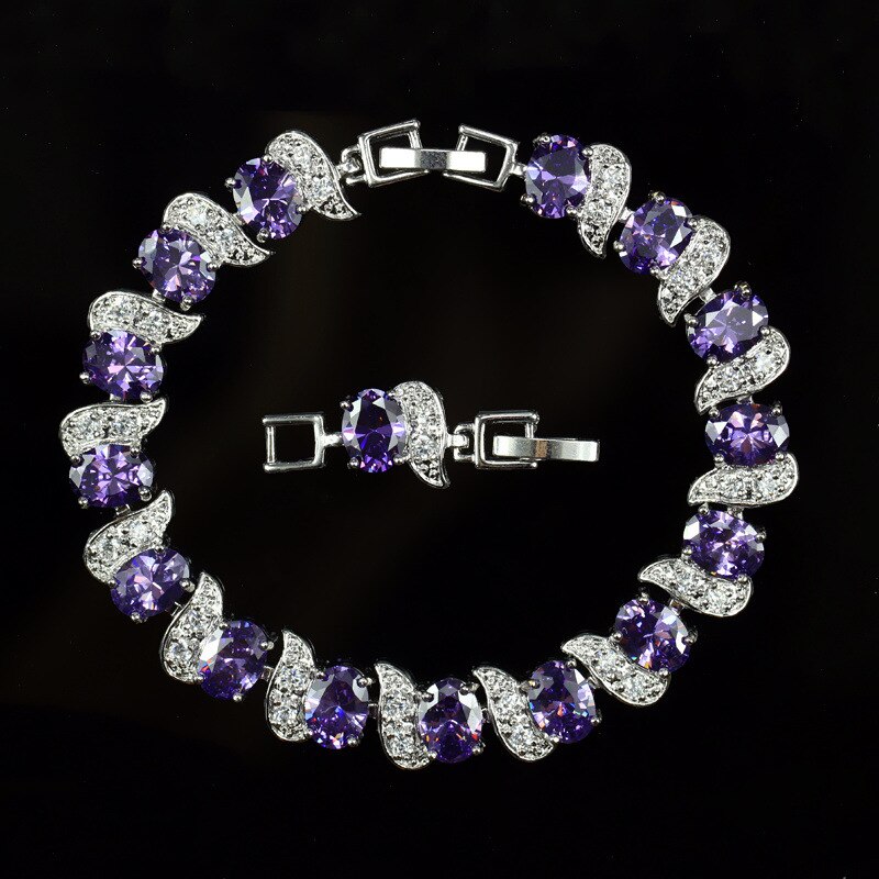 Rainbamabom 925 Sterling Zilver Gemaakt Moissanite Amethist Edelsteen Bangle Manchet Charm Diamanten Armbanden Fijne Sieraden: Purple