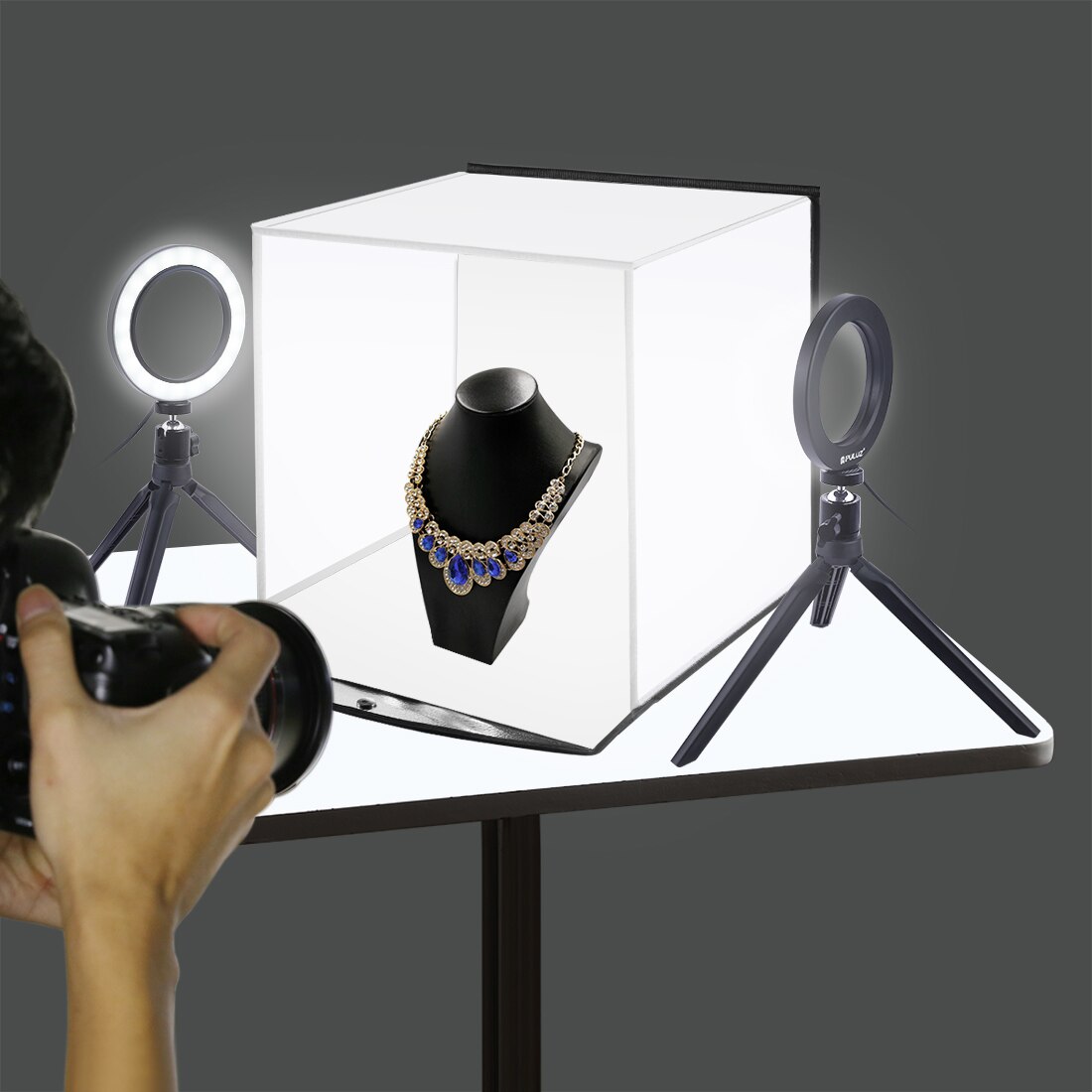 Puluz Opvouwbare Light Box 30*30Cm Studio Softbox Foto Doos Met Ring Licht Statief Voor Foto Studio Tent fotografie Lightbox