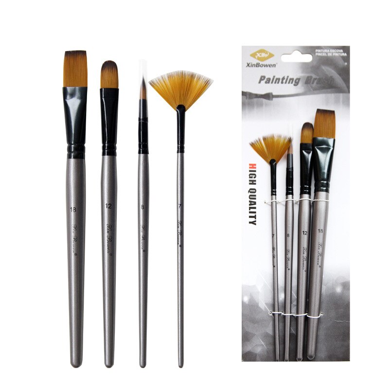 EZONE 4PCS/Set Oil Painting Brushes Different Shape Watercolor Brush Nylon Hair Brushes Fan Brush Art Students Writing Pens