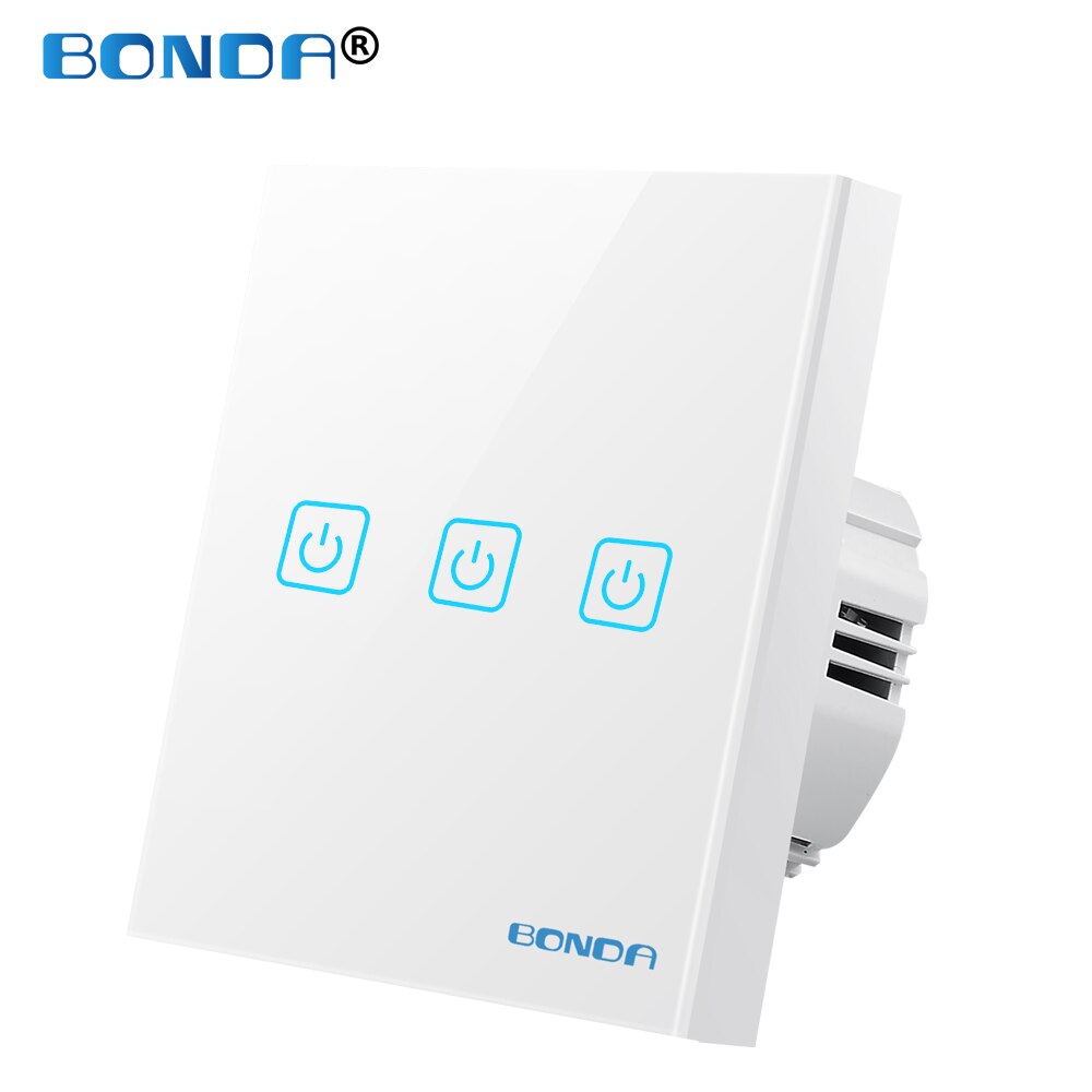 Touch Switch EU Standard AC 110-220V Tempered Crystal Glass Panel Light Sensor Switches Wall Lamp LED Backlight 1/2/3 Gang 1 Way: 601 White 03