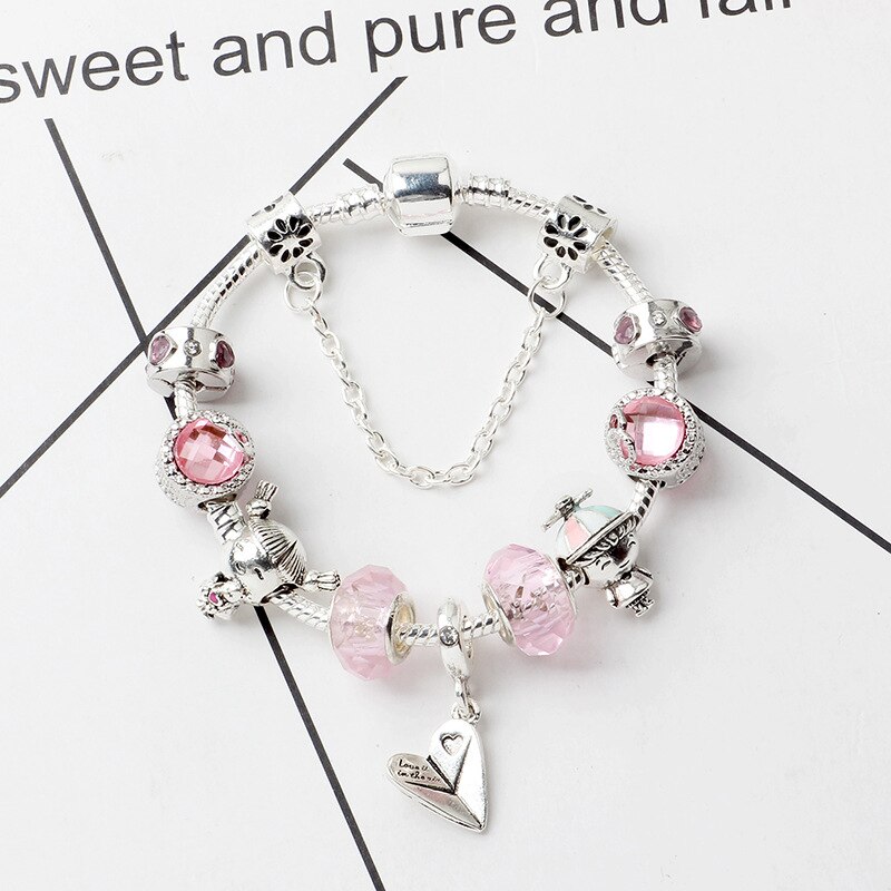 Pan familjearmband rosa serie pojkar flickor ren kärlek armband kärlek papper flygplan hänge armband