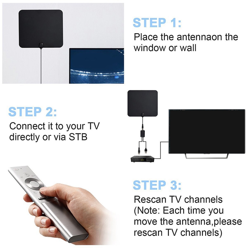 TV Antenna, Amplified Digital HDTV Antenna, Support 4K 1080P HD VHF UHF Local Channels, 80 Miles Range With Amplifier
