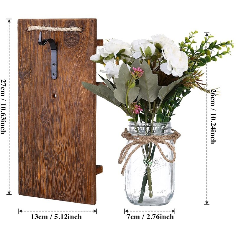 Rustic Mason Jar Sconces for Home Decor, Mason Jar Sconces Set of 2 Hanging Mason Jar Sconces with LED Fairy Lights