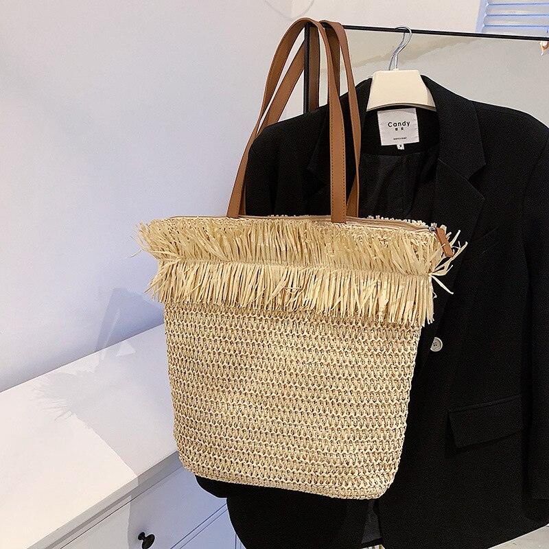 Handgefertigte Käufer-taschen für damen, 2022 marken, #39 , sommer-strandtasche mit quasten, große strohtasche für damen