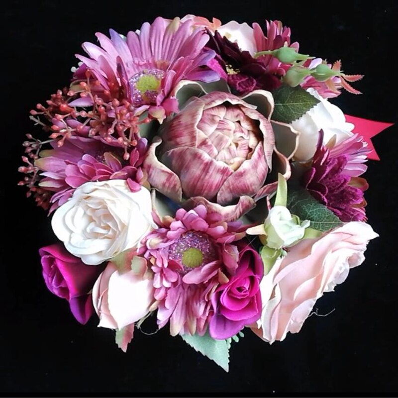 klasyczny fioletowy zielony kwiat cesarski chryzantema kucyk bukiet ślubny okrągłe Bouque De Novia: Fioletowy