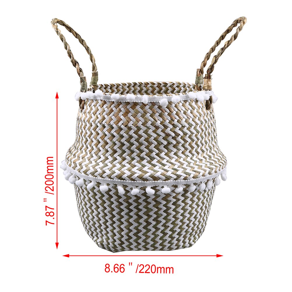 Seagrass Wickerwork Basket Foldable Flower Pots Planter Woven Dirty Laundry Baskets Hamper Fruit Toys Storage Basket Home Decor: 22X20cm