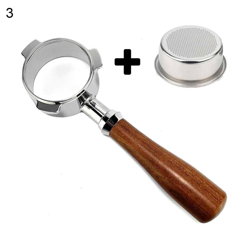 Træhåndtag filternet 54mm kaffe espressomaskine portafilter filterkurv til breville 870/875/808 mesh filter kaffegrej: 3 med filterkurv