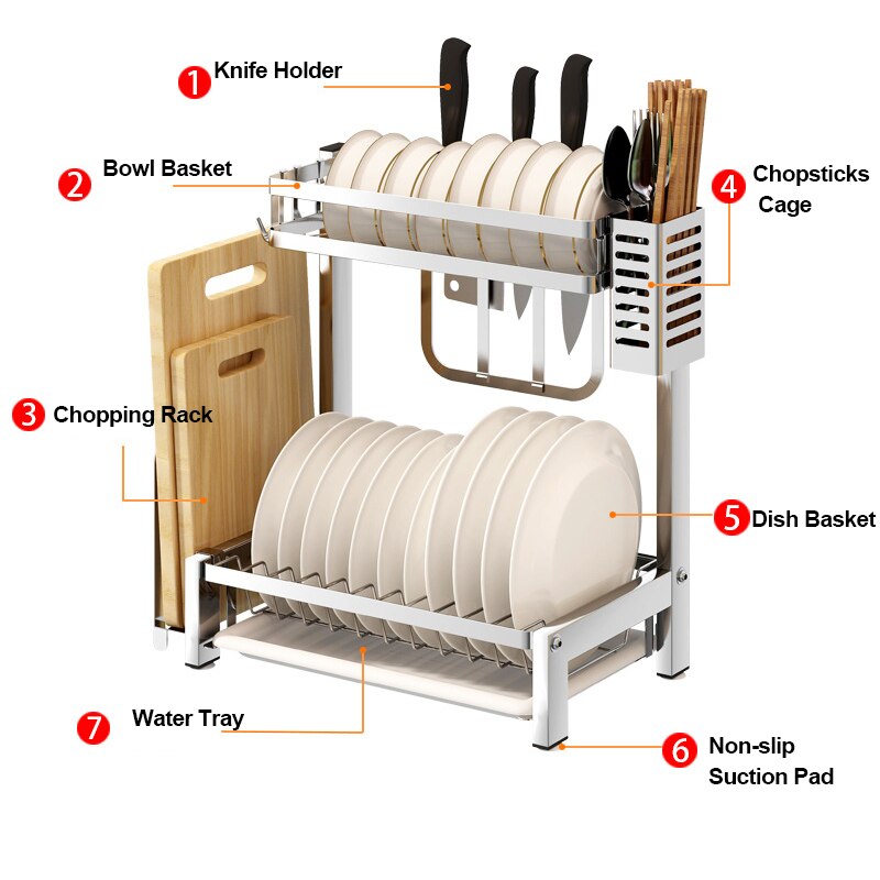 304 Stainless Steel Kitchen Shelf Rack Drying Drain Storage Holders Kitchen Plate Dish Cutlery Cup Drain Rack Kitchen Organizer