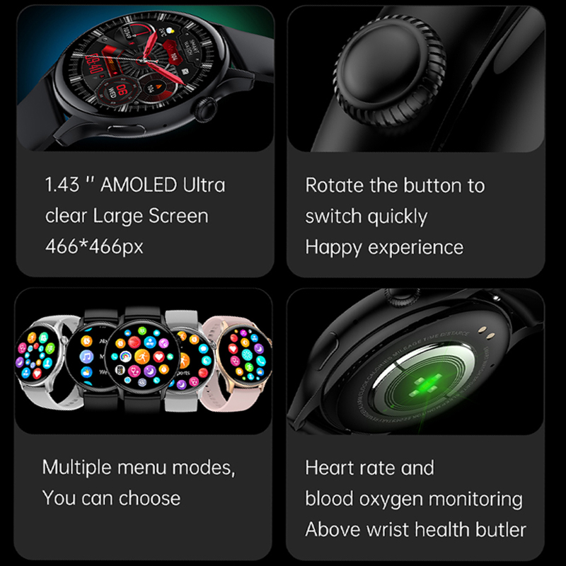 Nowy smartwatch 2025 z ekranem prawdziwy AMOLED HD, monitorowaniem zdrowia kobiet, sterowaniem głosowym AI, połączeniami Bluetooth, kompatybilny z Androidem i iOS.