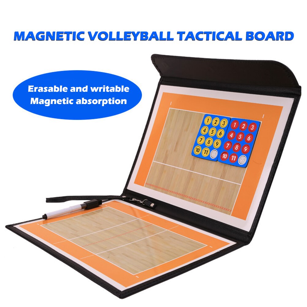 Volleyball-trainingsboard mit lederbezug, magnetischem strategie-klemmbrett für trainer, taktik-strategie-set mit markern