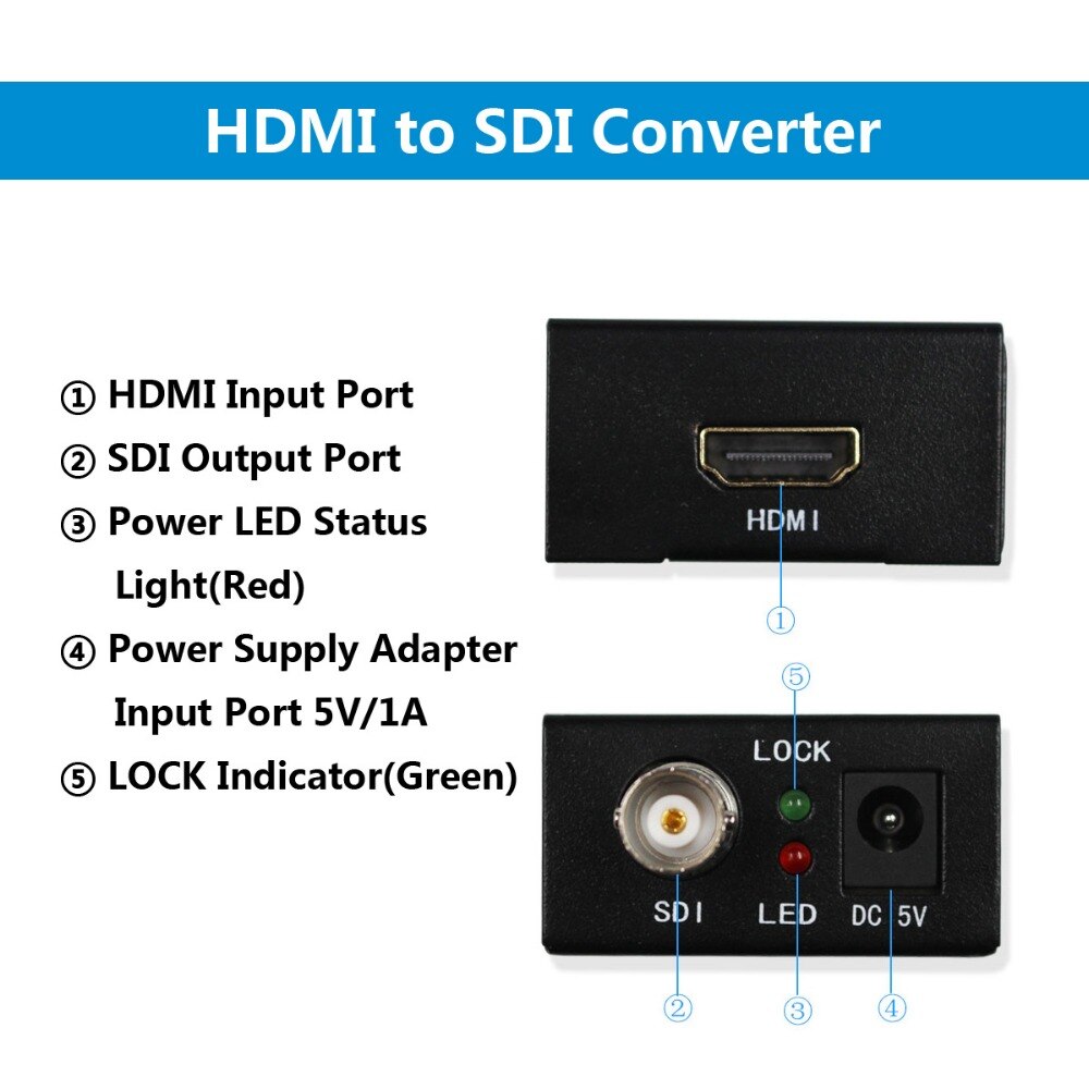 HDMI to SDI Converter Audio Video Adapter 720P 1080P HDMI to BNC Support SD HD 3G-SDI for Home Theater Cinema PC