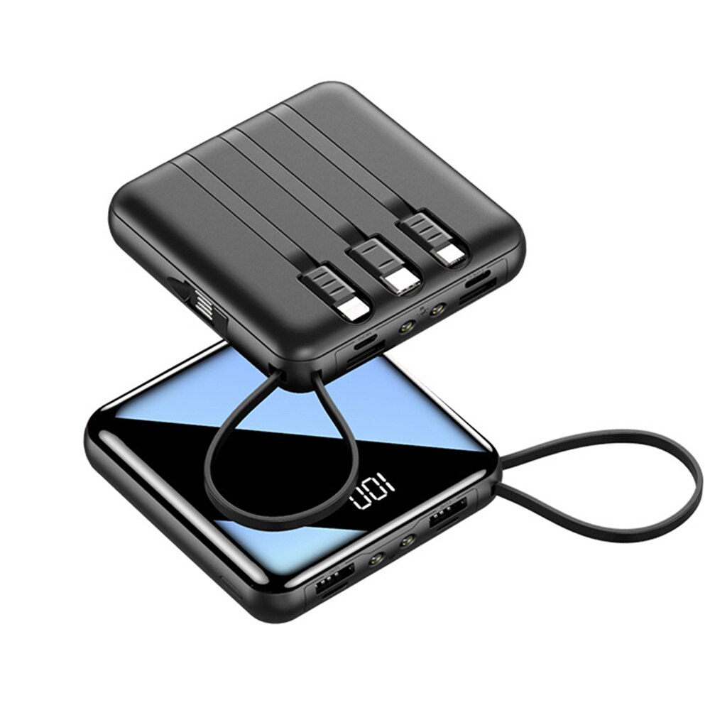 20000Mah Mini Power Bank Met Digitale Display Draagbare Oplader Ingebouwde 4 Kabels Power Bank Externe Batterij Powerbank: Black / 10000mAh